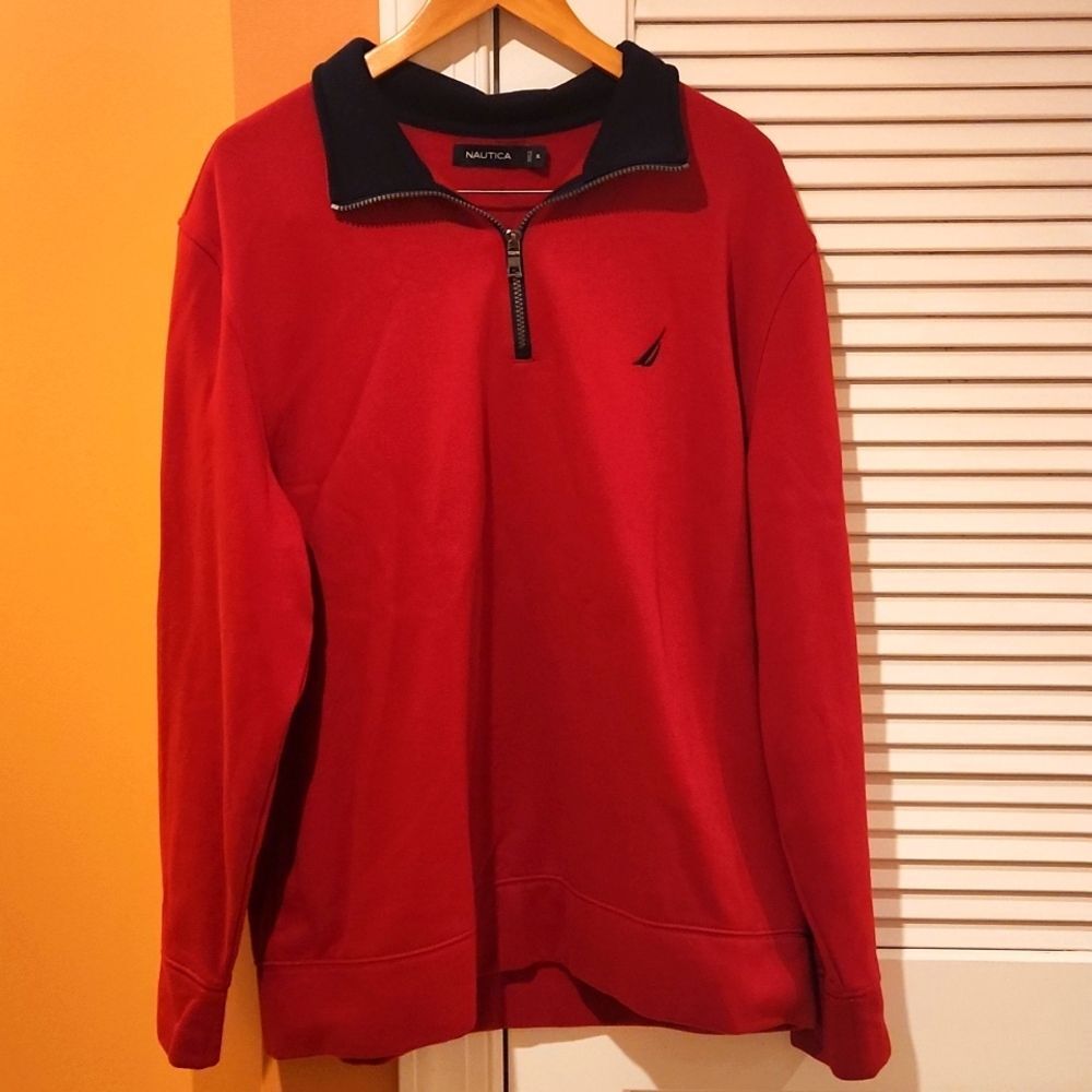 Nautica Men's Red Fleece Quarter Zip Pullover Size XL